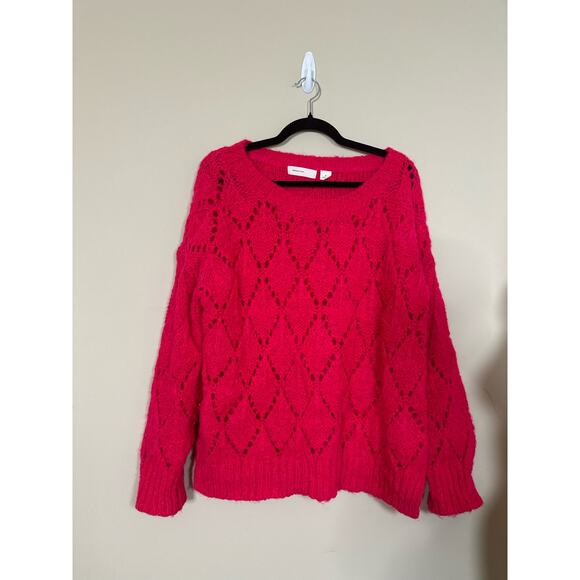 Anthropologie Sweater Sleeping on Snow Hot Pink Alpaca Open Knit Size Medium - Picture 3 of 7